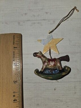 Vintage Fireworks Hand-Painted Rocking Horse Ornament with Star